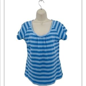 Columbia Womens Sz M Blue Stripe Short Sleeve Scoop Neck Tee Shirt